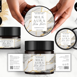 Editable Jar Label Templates, Cosmetic Product Label, DIY Canva Design, Body Skincare Brand, Round Tin Labels, Jar Lid Sticker, Marble, CBD3