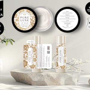 Lip Balm Label Template, Editable Chapstick Label, DIY Canva Lip Gloss Label, Custom Lip Tin Labels, Lip Product Package Labels, White, CBW7