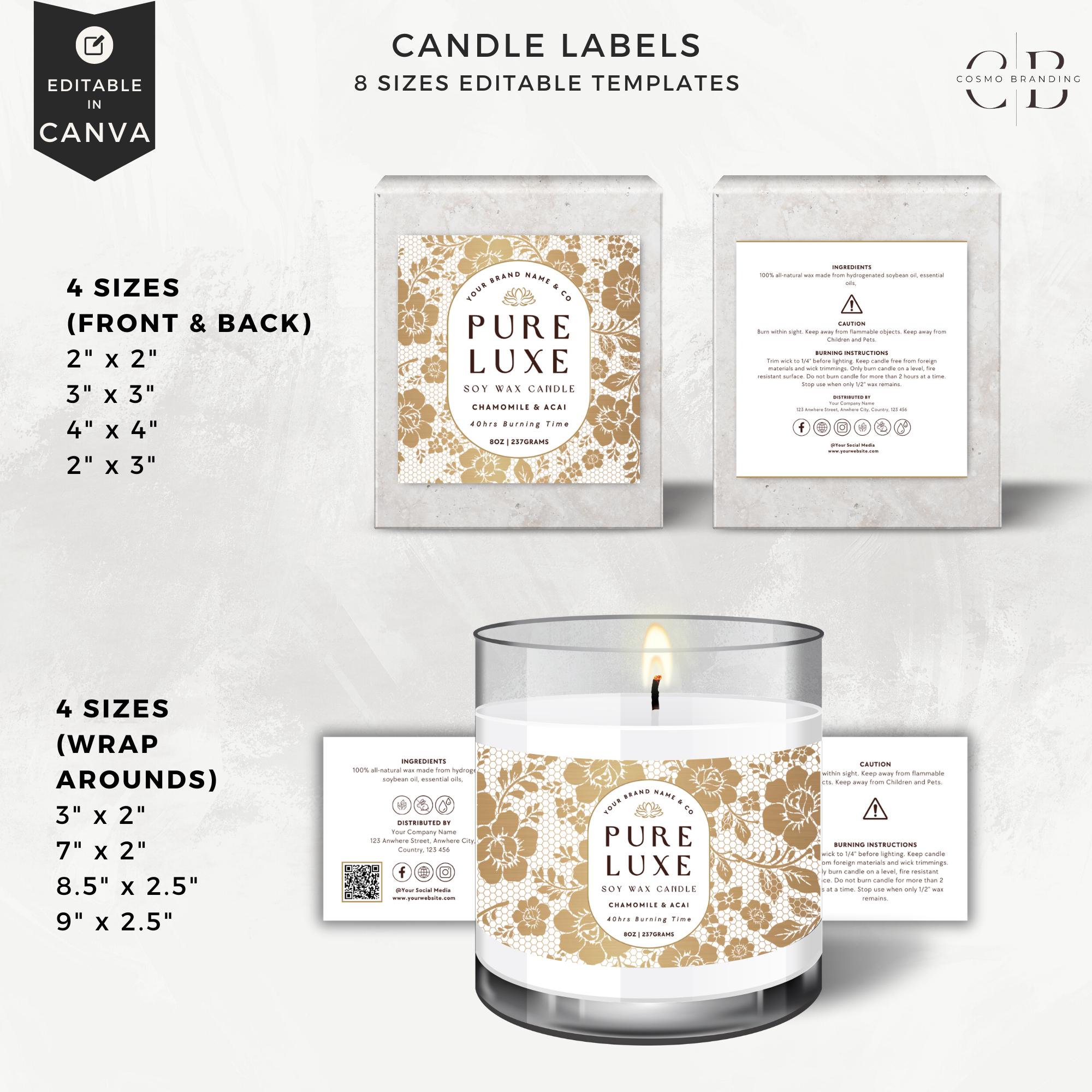 Candle Wrapper Label Luxury Elegant Candle and Wax Melt Label Template Bundle, Canva ...