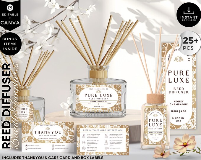 Reed Diffuser Label Template Canva, Editable Room Diffuser Bottle Label ...