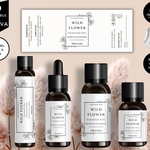 Editable Essential Oil Labels, Roller Bottle Labels, 5ml, 10ml, 15ml,  Editable Bottle Templates, Editable Canva Product Labels, White, CBW1