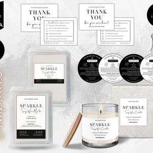 Editable Candle Labels, Wax Melts Label Templates, Candle Packaging Box, Wax Tart Snap-Bar Clamshell Label, DIY Product Design, White, CBW3