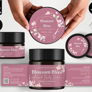 Editable Jar Label Templates, Cosmetic Product Label, DIY Canva Design, Body Skincare Brand, Round Tin Labels, Jar Lid Sticker, Pink, CBR1