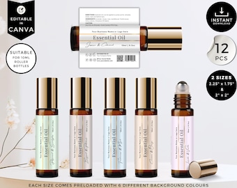 Essential Oil Label, Roller Bottle Label, Oil Bottle Label, Canva Template, Printable Custom Product Label, Editable Roll On Bottle, CBR9