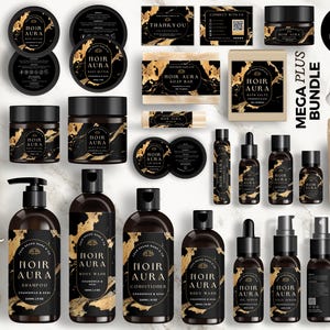 Editable Cosmetic Label Templates, Custom Body Product Label, DIY Skincare Label, Beauty Sticker Design, Bottle and Jar Labels, Black, CBB9