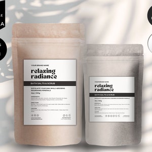 Editable Pouch Label Template, Bath Salts Label,  Apothecary Pouch Label, Tea Coffee Pouch Label, Canva Pouch Packaging Design, White CBW2