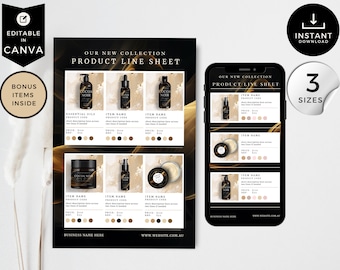 Product Line Sheet Template, black, Catalogue Template, Pricing Guide, Price List Template, Canva Line sheet Catalogue, Small Business, CBB1