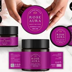 Editable Jar Label Templates, Cosmetic Product Label, DIY Canva Design, Body Skincare Brand, Round Tin Labels, Jar Lid Sticker, Pink, CBP8