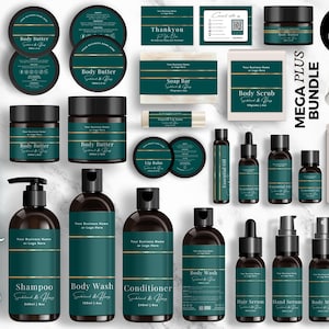 Editable Cosmetic Label Templates, Custom Body Product Label, DIY Skincare Label, Beauty Sticker Design, Bottle and Jar Labels, Green, CS7