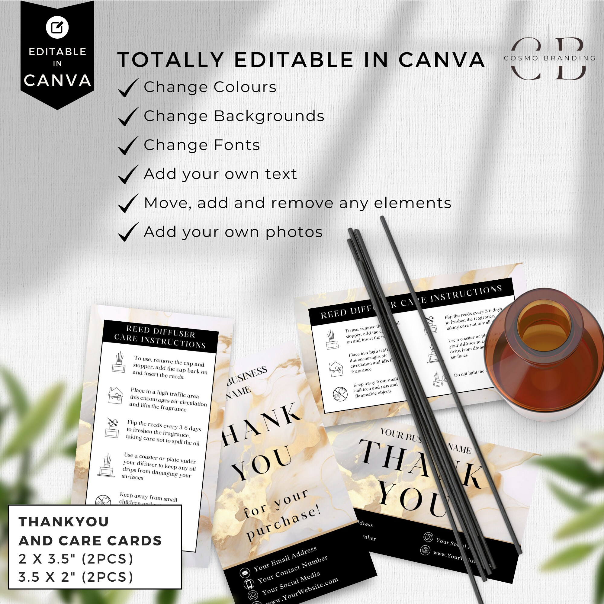 Diffusers Folder Format Luxury Reed Diffuser Label Template Bundle, Canva Editable Home ...