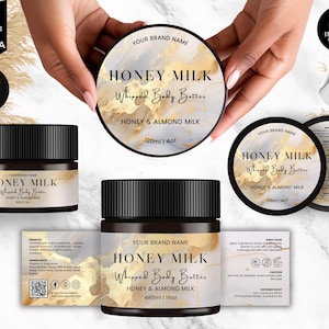 Editable Jar Label Templates, Cosmetic Product Label, DIY Canva Design, Body Skincare Brand, Round Tin Labels, Jar Lid Sticker, White, CBW4