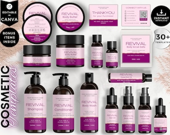 Modern Skincare Label Template, Bundle Canva Editable Cosmetic Labels Beauty Branding Kit, CBA3