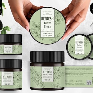 Editable Jar Label Templates, Cosmetic Product Label, DIY Canva Design, Body Skincare Brand, Round Tin Labels, Jar Lid Sticker, Green, CBF5