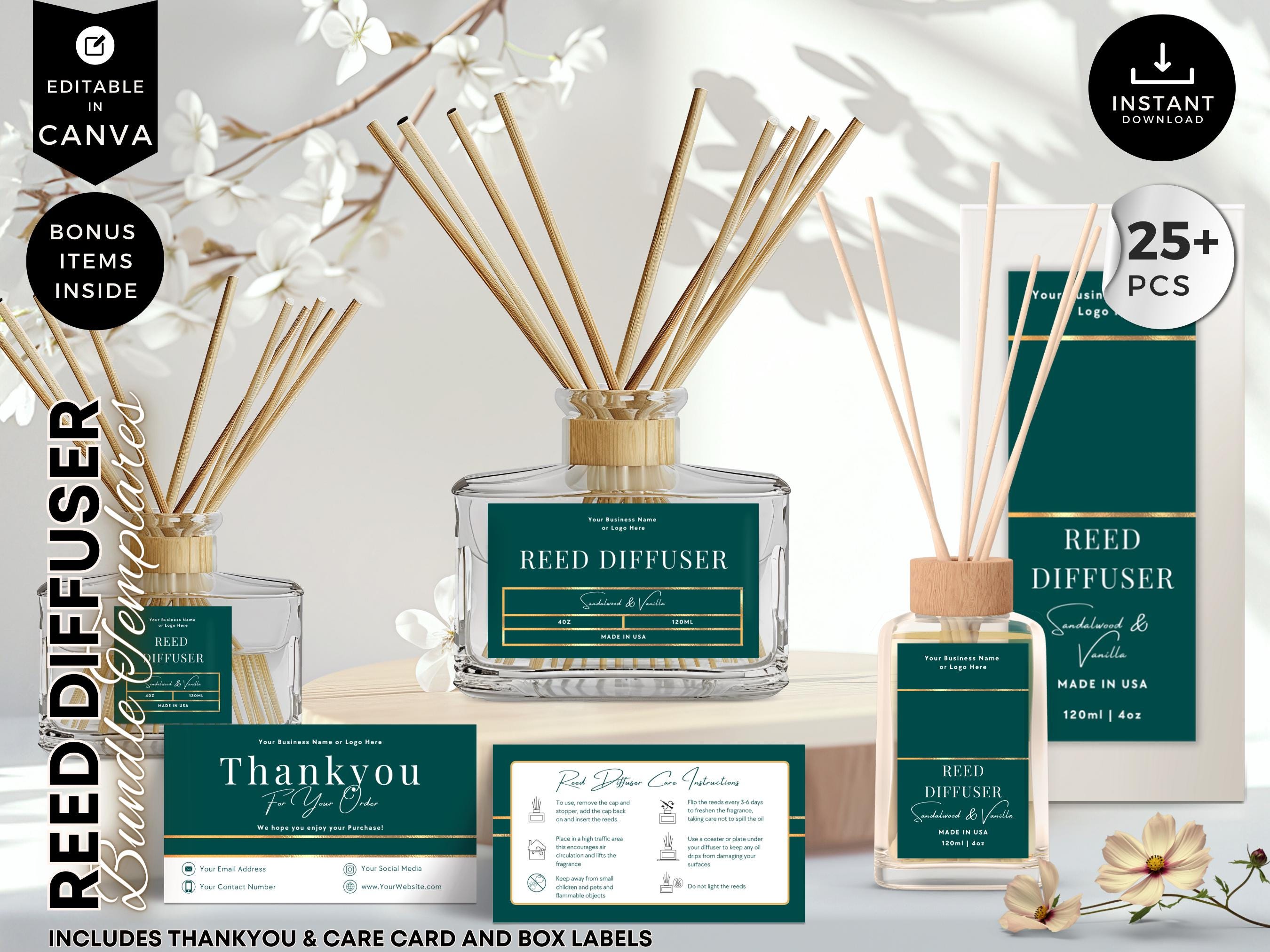 Luxury Elegant Reed Diffuser Label Template Bundle, Canva Editable Home ...