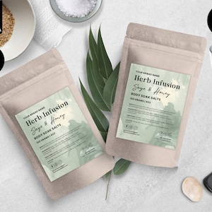 Editable Pouch Label Template, Bath Salts Label,  Apothecary Pouch Label, Tea, Coffee, DIY Soap Label, Pouch Packaging Design, Green, CBH2