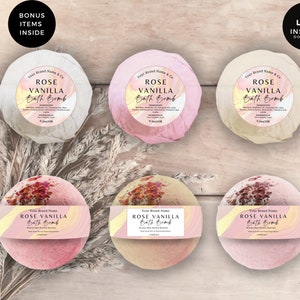 Luxury Bath Bomb Label Template Set, Canva Editable Bath Product Labels, CBP1