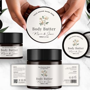 Editable Jar Label Templates, Cosmetic Product Label, DIY Canva Design, Body Skincare Brand, Round Tin Labels, Jar Lid Sticker, Ivory, CS3