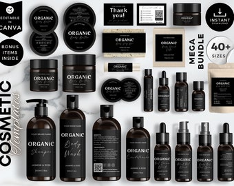 Minimalist Skincare Label Template Bundle, Canva Editable Cosmetic Labels, Beauty Branding Kit, CBB4