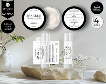 Lip Balm Label Template, Editable Chapstick Label, DIY Canva Lip Gloss Label, Custom Lip Tin Labels, Lip Product Package Labels, White, CBW3