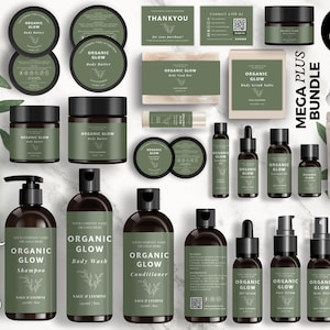 Editable Cosmetic Label Templates, Custom Body Product Label, DIY Skincare Label, Beauty Sticker Design, Bottle and Jar Labels, Green, CBS6