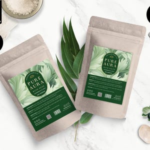 Editable Pouch Label Template, Bath Salts Label,  Apothecary Pouch Label, Tea, Coffee, DIY Soap Label, Pouch Packaging Design, Green, CBV5