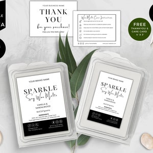 Wax Melts Labels Template, Wax Safety, Editable Snap-Bar Clamshell Label, DIY Customizable Wax Tart Labels, Modern Canva Design, White, CBW3