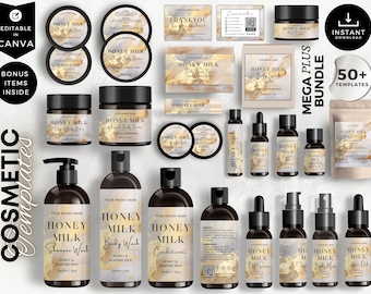 Elegant Luxury Skincare Label Template, Bundle Canva Editable Cosmetic Labels Beauty Branding Kit, CBW4