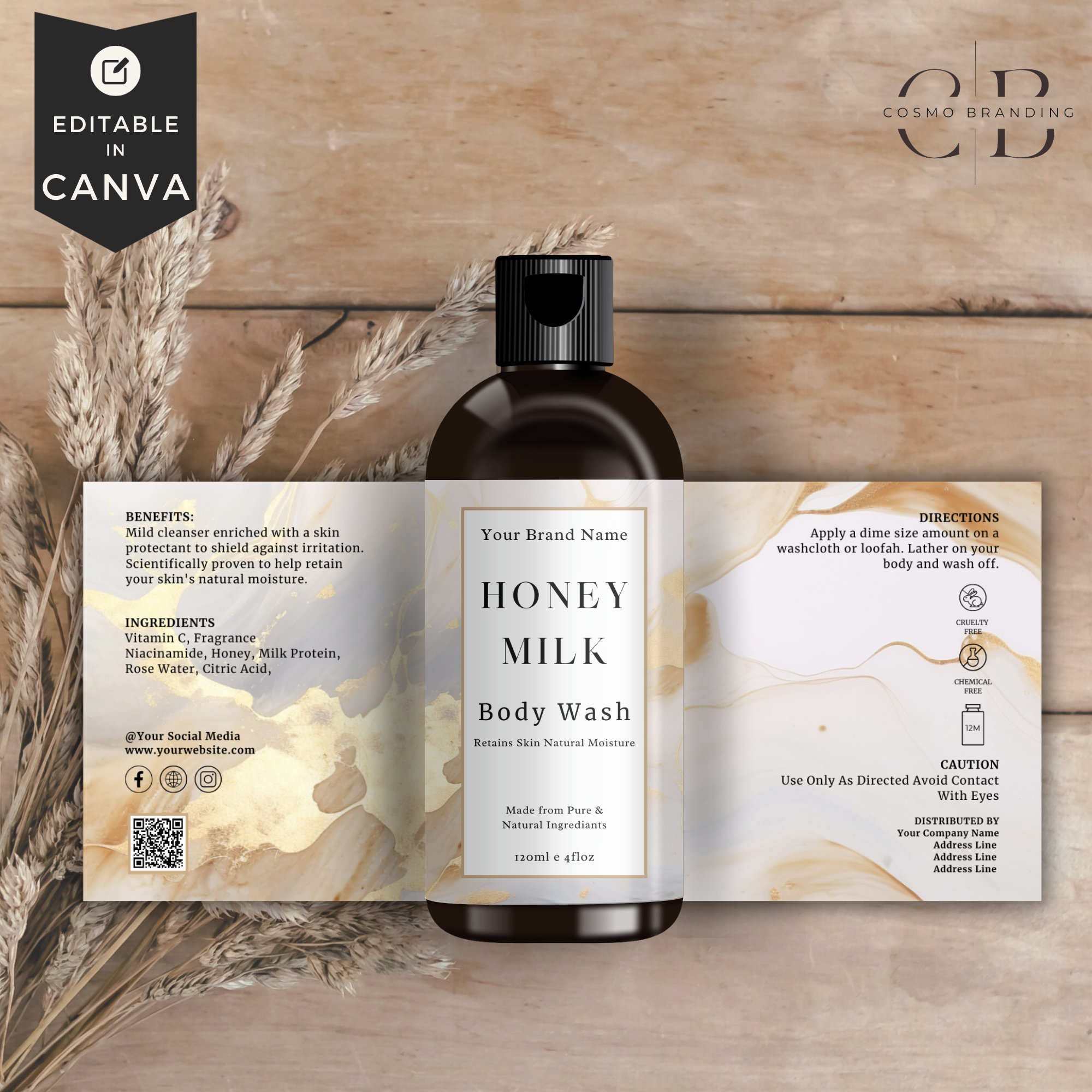 Mini Conditioner Label Luxury Elegant Shampoo Bottle Label Template Set, Canva Editable Lotion ...