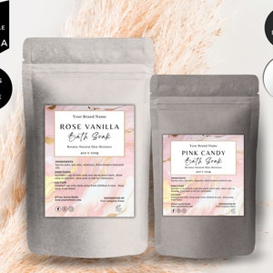Editable Pouch Label Template, Bath Salts Label,  Apothecary Pouch Label, Tea Coffee Pouch Label, Product Pouch Packaging Design, Pink, CBP1
