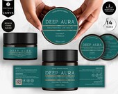 Editable Jar Label Templates, Cosmetic Product Label, DIY Canva Design, Body Skincare Brand, Round Tin Labels, Jar Lid Sticker, Teal, CBG7