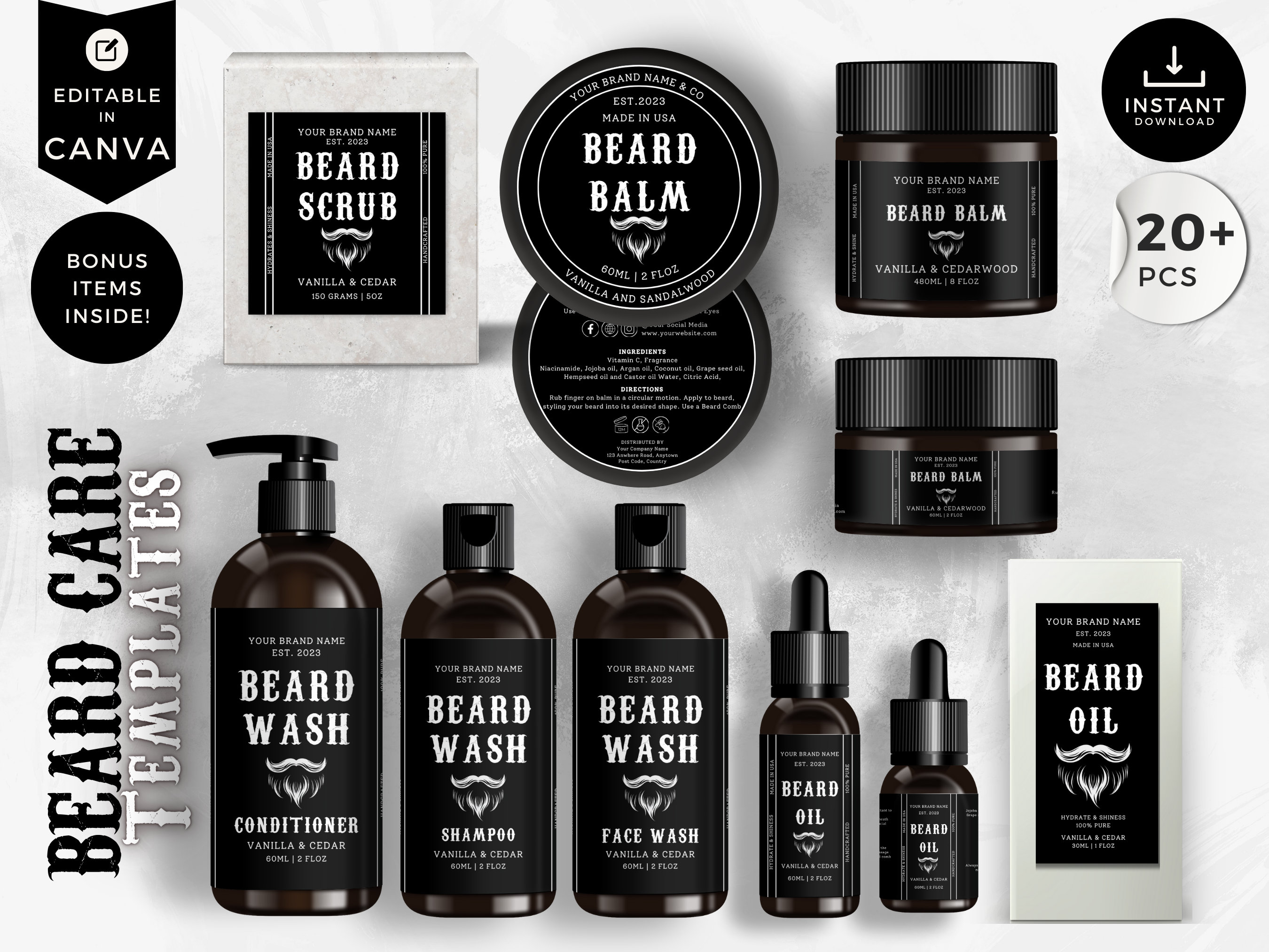Editable Cosmetic Container Label Templates, DIY Men Care Product, Jar ...