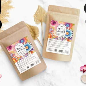 Modelo de etiqueta de bolsa editável, etiqueta de sais de banho, etiqueta de bolsa de boticário, chá, café, etiqueta de sabonete faça você mesmo, design de embalagem de bolsa, floral, CBV4