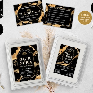 Wax Melts Labels Template, Wax Safety, Editable Snap-Bar Clamshell Label, DIY Customizable Wax Tart Labels, Modern Canva Design, Black, CBB9