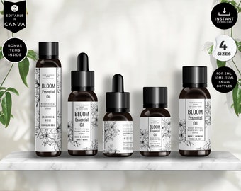 Etiquetas editables para aceites esenciales, etiquetas para botellas con roll-on, 5 ml, 10 ml, 15 ml, plantillas editables para botellas, etiquetas editables para productos Canva, color blanco, CBF3