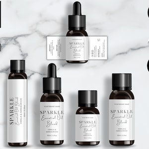 Editable Essential Oil Label Templates, Roller Bottle Labels, 5ml, 10ml, 15ml, Minimal Design Labels, DIY Canva Product Labels, White, CBW3