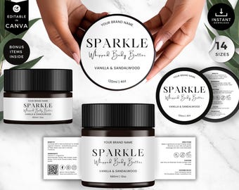 Jar Label Templates, Editable Cosmetic Template, DIY Canva Design, Body Product Label, Round Tin Labels, Cosmetic Jar Sticker,, White, CBW3