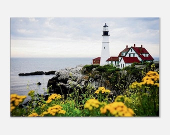 FARO DI CAPE ELIZABETH Stampa su tela - Portland, Maine, Oceano, Arte della parete, Fotografia di paesaggio