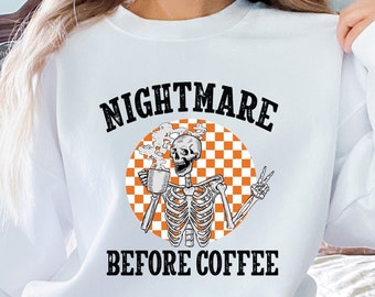 Funny Halloween Sweatshirt, Skeleton Halloween Shirt, skeleton sweatshirt, Coffee Fall Shirt, Fall Sweatshirt for Women, Halloween Gift