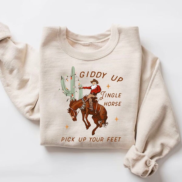 Cowboy Christmas Sweater, Howdy Country Christmas Horse, Cowgirl Shirt, Christmas Sweatshirt, 2023, Giddy Up Jingle Horse Pick Up Your Feet