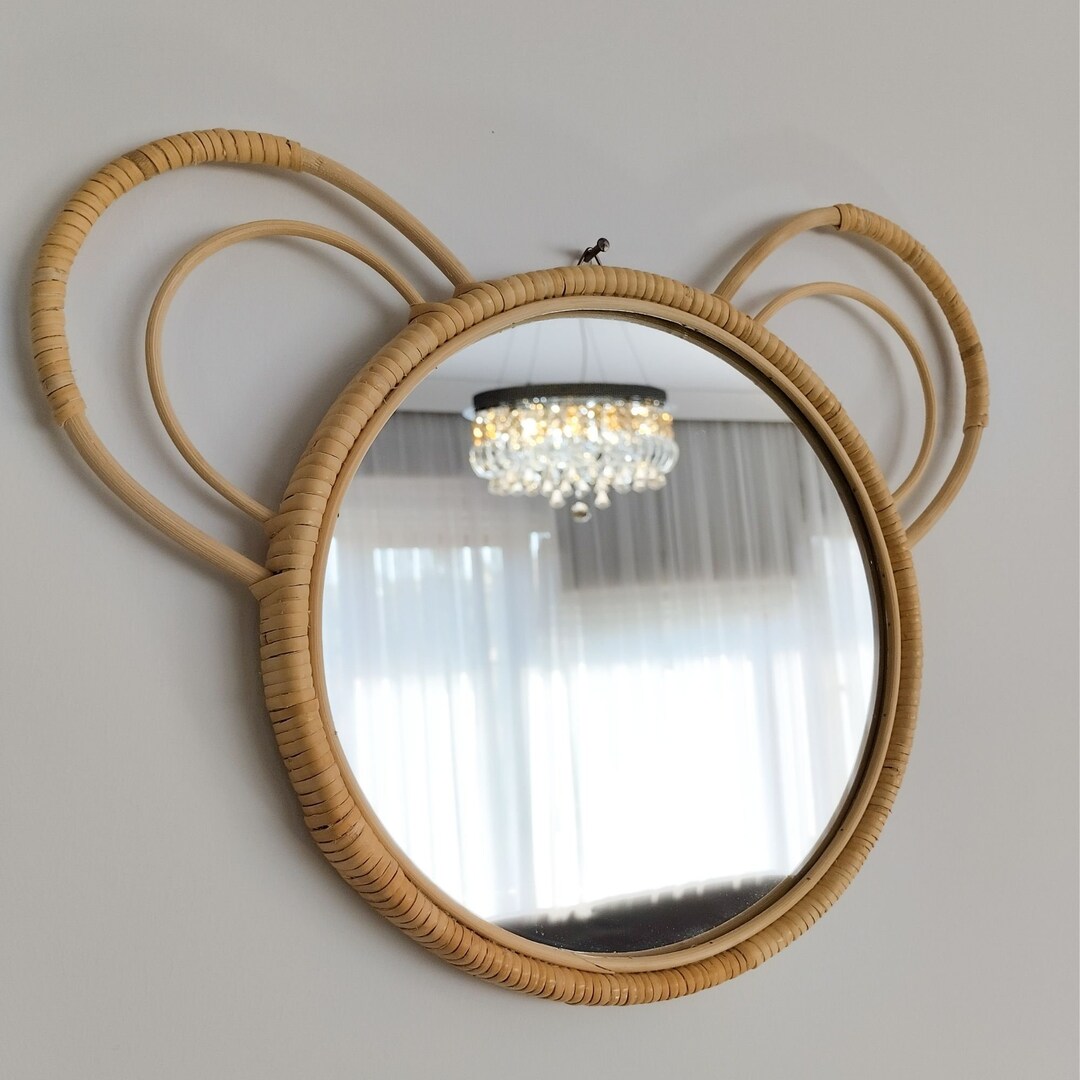Bear Rattan Mirror Natural Wall Mirror Round Rattan Mirror Etsy
