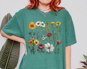 Gardening Shirt ,Cottagecore Shirt, Flower Shirt,Botanical Shirt,Vintage T shirt,Pressed Flowers Tshirt, Boho Wildflowers Cottagecore Shirt