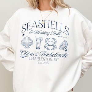 Seashells and Wedding Bells Beach Bachelorette Sweatshirt, Personalized Beach Bachelorette Party Sweatshirts, Coastal Bachelorette Sweater