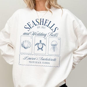 Seashells and Wedding Bells Bachelorette Sweatshirt, Coastal Bachelorette Crewneck, Custom Beach Bachelorette Sweater, Beach Bride Gifts