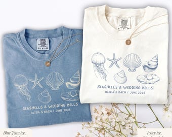 Seashells & Wedding Bells Bachelorette Shirt, Beach Bachelorette Comfort Colors Shirts, Personalized Coastal bachelorette Bach Club Tees