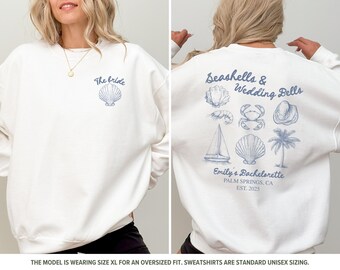 Seashells and Wedding Bells Bachelorette Party Sweatshirt, Custom Coastal Themed Bachelorette Sweater, Beach Bride Gifts, Coastal Crewneck