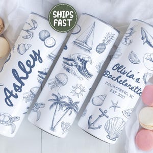 Custom Coastal Bachelorette Party Tumbler, Coastal Bach Party Gift,Custom Bridesmaid Tumbler, Skinny Tumbler with Name for Bachelorette Gift