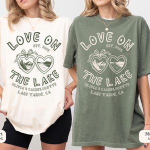 Custom Love on the Lake Bachelorette Party Comfort Colors® Shirt, Personalized Camping Bach Shirt, Custom Bride Name, Lake Wife Life Tee