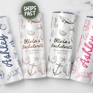 Custom Coastal Bachelorette Party Tumbler, Coastal Bach Party Gift,Custom Bridesmaid Tumbler, Skinny Tumbler with Name for Bachelorette Gift