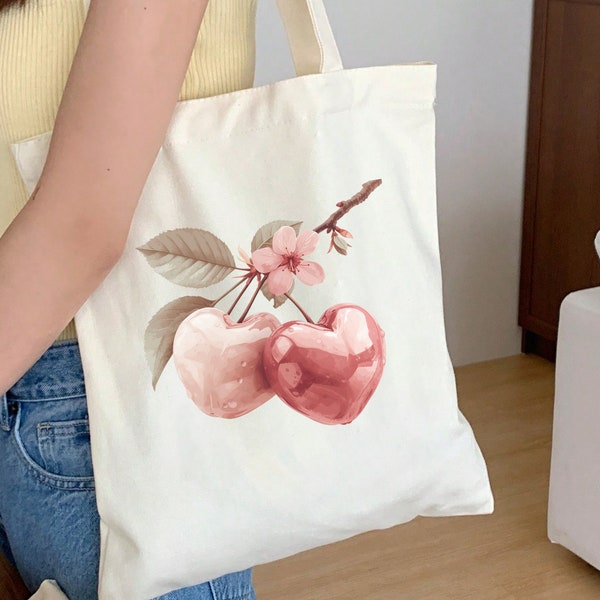 cherry heart tote bag,cherry tote bag for gift,cherry hearts tote,bag charms cherry for cherry lovers,cherry heart bag,Cherry Sweet Tote bag