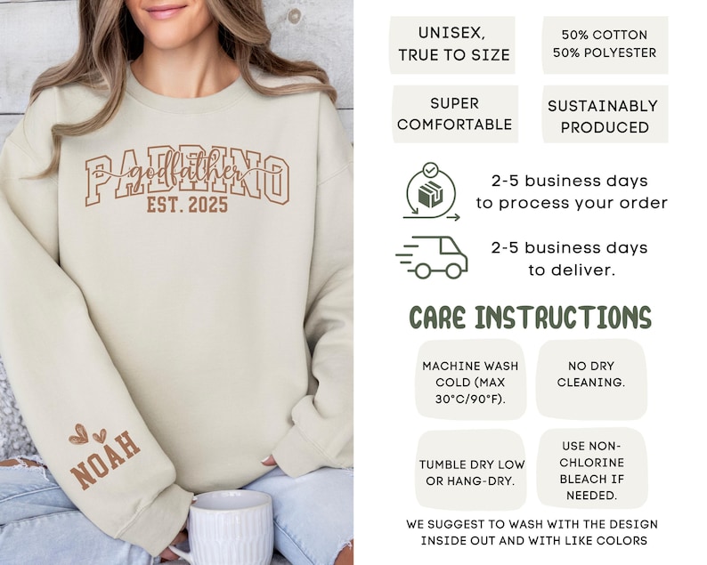 Custom Madrina & Padrino Sweatshirt, God Parent Proposal Gift,Godmother Sweater,Personalized Godfather Sweatshirt, Pregnancy Reveal Crewneck image 8